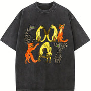 Retro 90s Cartoon Cats Cat Lover Vintage Washed T-Shirt in Black