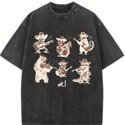 Animal Musicians 90s Vintage Washed T-Shirt in Black