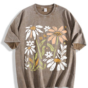 Yellow and White Floral Vintage Washed T-Shirt in Brown