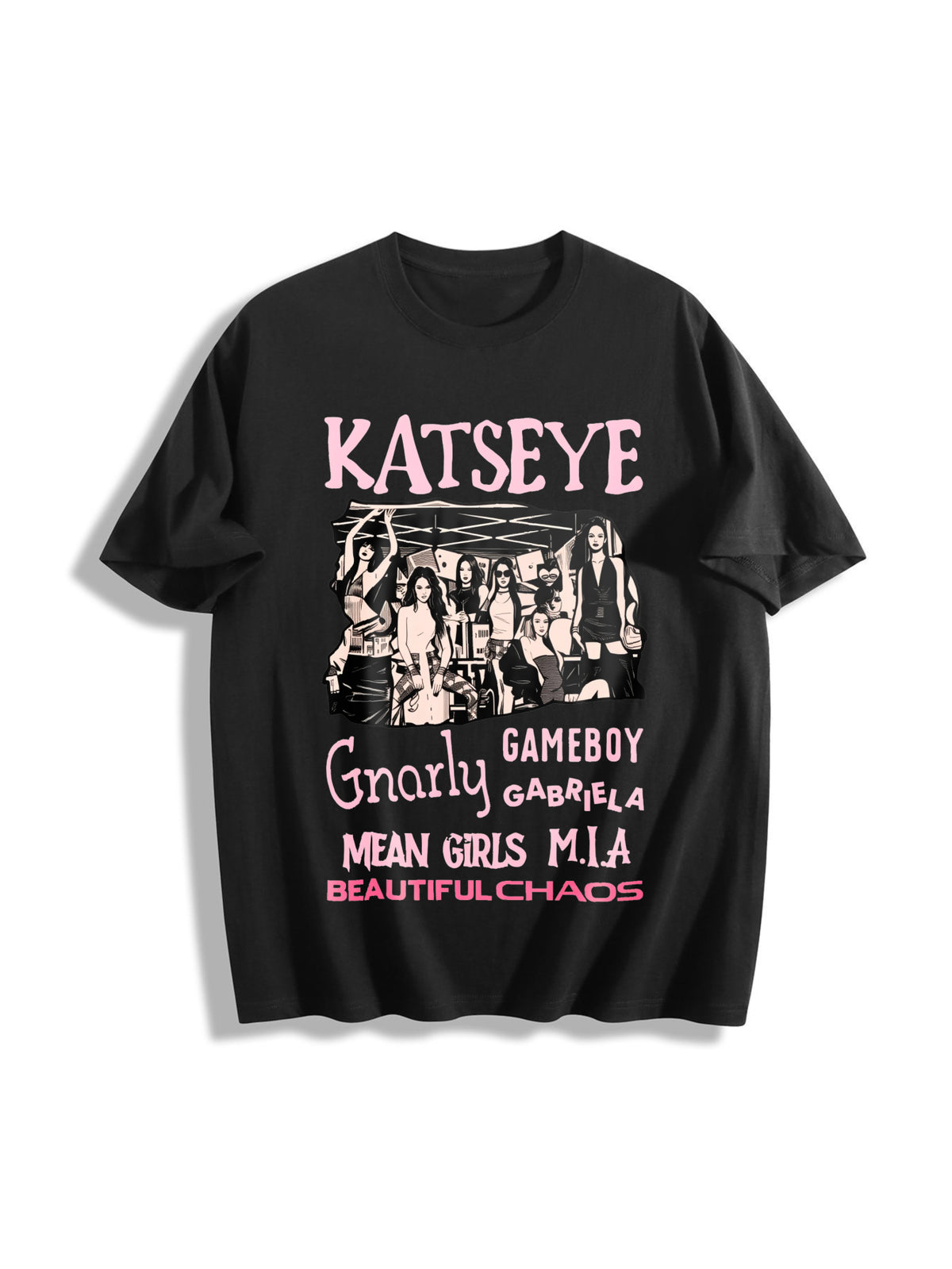 Katseye Beautiful Chaos Tracklist Cotton T-Shirt in Black