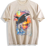 Midnight Orca Ocean Sunset vintage washed oversized T-shirt in Beige