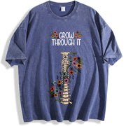 Dual-Sided GROW THROUGH IT & Floral Retro & Spring Wear vintage washed oversized T-shirt in Blue