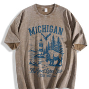 Retro Michigan the Great Lakes State Vintage Washed T-Shirt in Brown