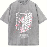 Attack On Titan Anime Wings Of Freedom AOT - Eren Soft vintage washed oversized T-shirt in Gray