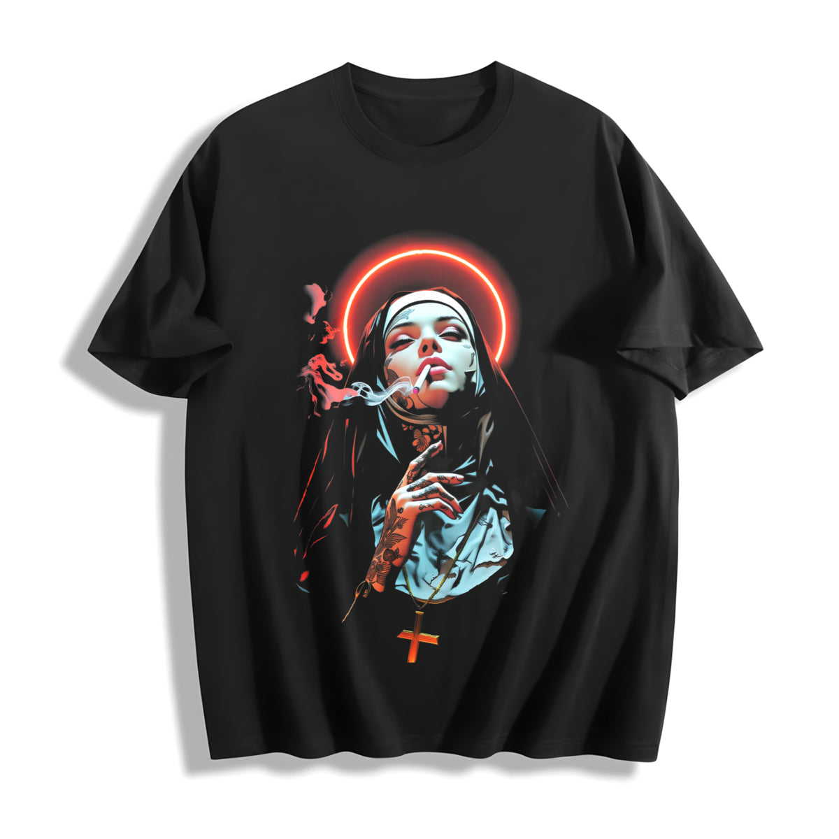 Retro Nuns Cotton T-Shirt in Black