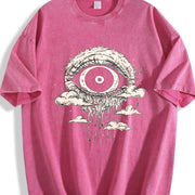 Gothic Evil Eye Dripping Cloud Sleeveless Tank Vintage Washed T-Shirt in Red