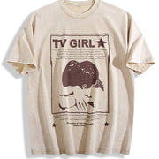 Tv Girl Lovers Rock Song 90s Vintage Washed T-Shirt in Beige