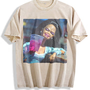 Laughing Glam Doll with a Drink Vintage Washed T-Shirt in Beige