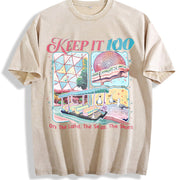 Retro Keep It 100 The Land The Seas The Skies Family Trip vintage washed oversized T-shirt in Beige