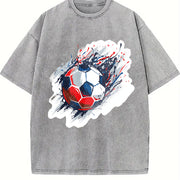 Red and Blue Soccer Ball Vintage Washed T-Shirt in Gray