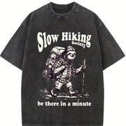 Slow Hiking Society Sloth Hiker Vintage Washed T-Shirt in Black