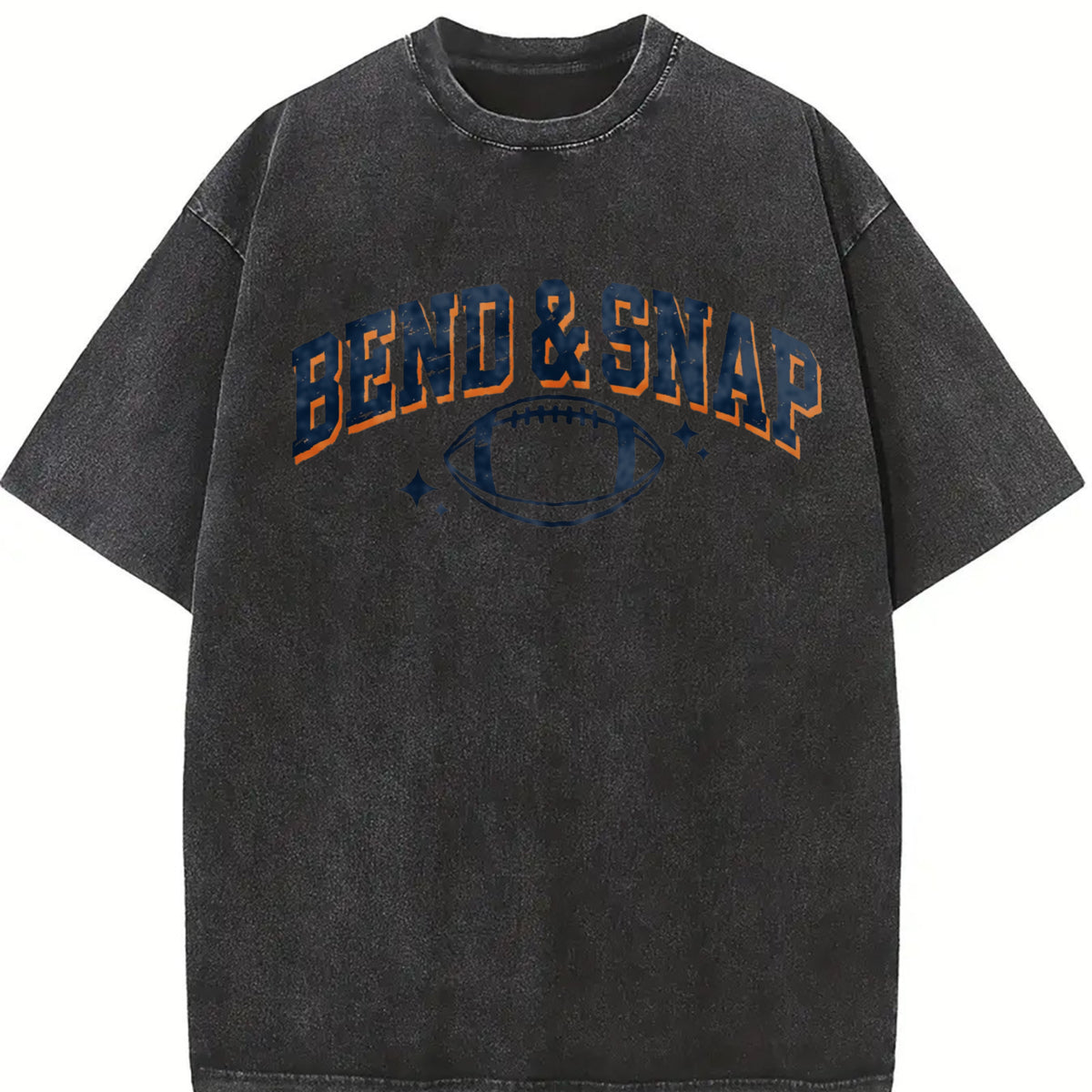 Retro Football Bend and Snap Football Sports Season Vintage Washed T-Shirt in Black