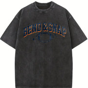 Retro Football Bend and Snap Football Sports Season Vintage Washed T-Shirt in Black