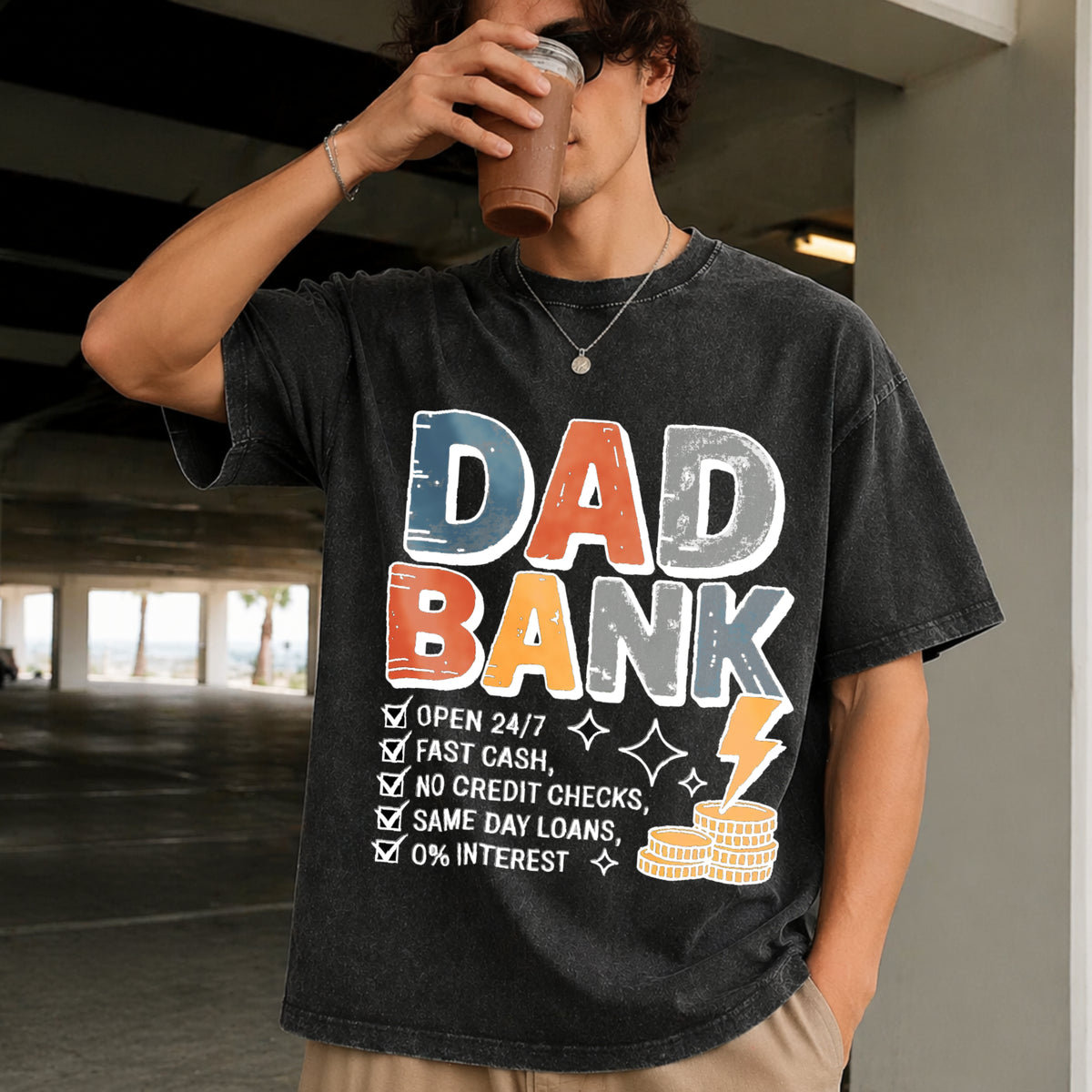 Dad Bank Accountant Daddy Vintage Washed T-Shirt in Black