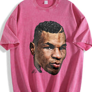 Young Mike Portrait Big Face Custom vintage washed oversized T-shirt in Red