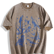 Bird Tattoo 90s Retro Owl Parrot Sparrow Swallow Vintage Washed T-Shirt in Brown