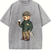 Y2K St Patricks Day Bear Vintage Washed T-Shirt in Gray