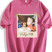 Custom Photo and Year Vintage Washed T-Shirt in Red