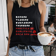 Monday Letters & Racing Patterns Vest Women's Color Cotton Tank Top in Black