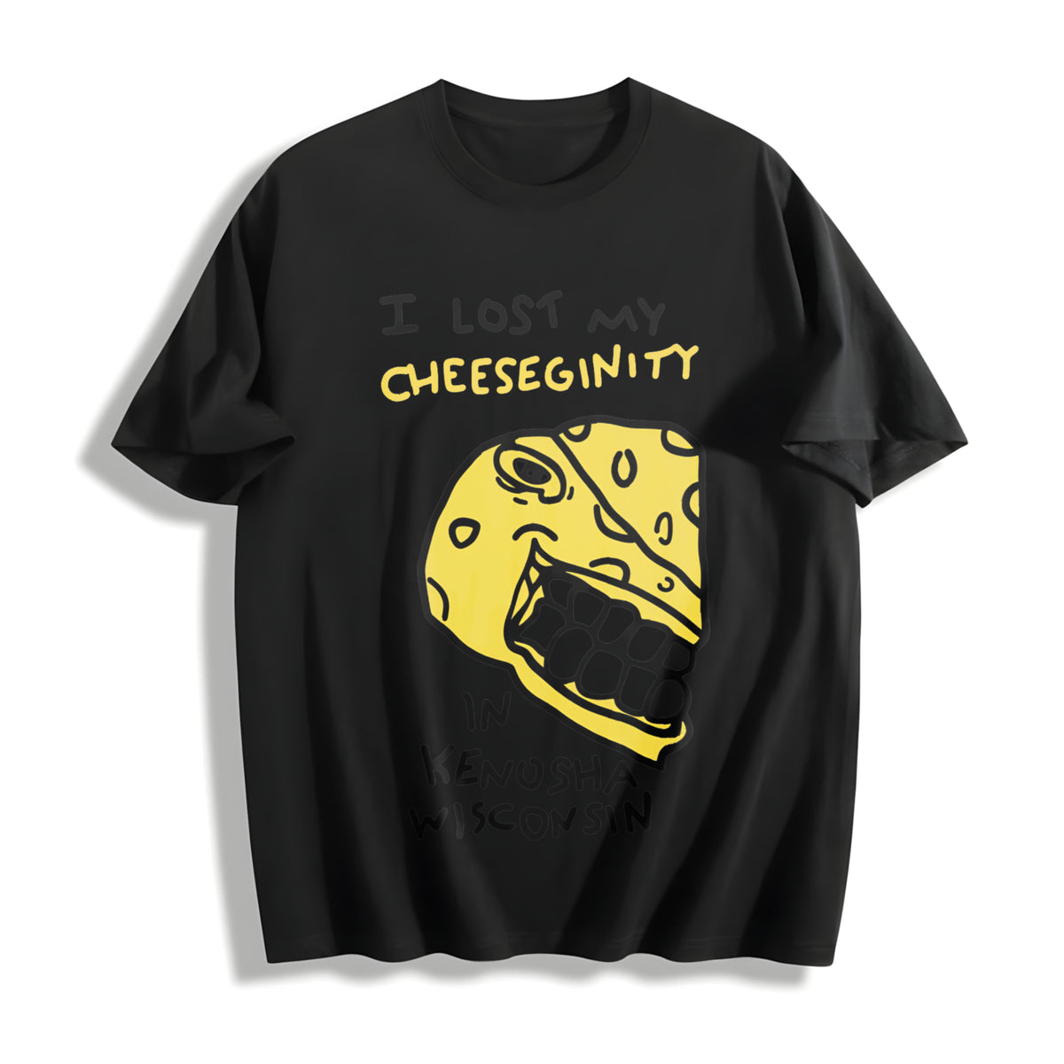 I Lost My Cheeseginity in Kenosha Wisconsin Cotton T-Shirt in Black
