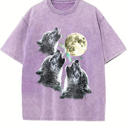 Baby Wolf Howling to Moon 90s Vintage Washed T-Shirt in Purple
