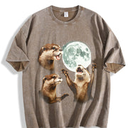 Three Otters Moon ® 90s Vintage Washed T-Shirt in Brown