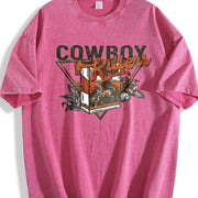Front Back Western Cowboy Tank Vintage Washed T-Shirt in Red