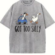 Retro Silly Goose 90s Vintage Washed T-Shirt in Gray