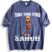 Tung Sahur Trendy vintage washed oversized T-shirt in Blue