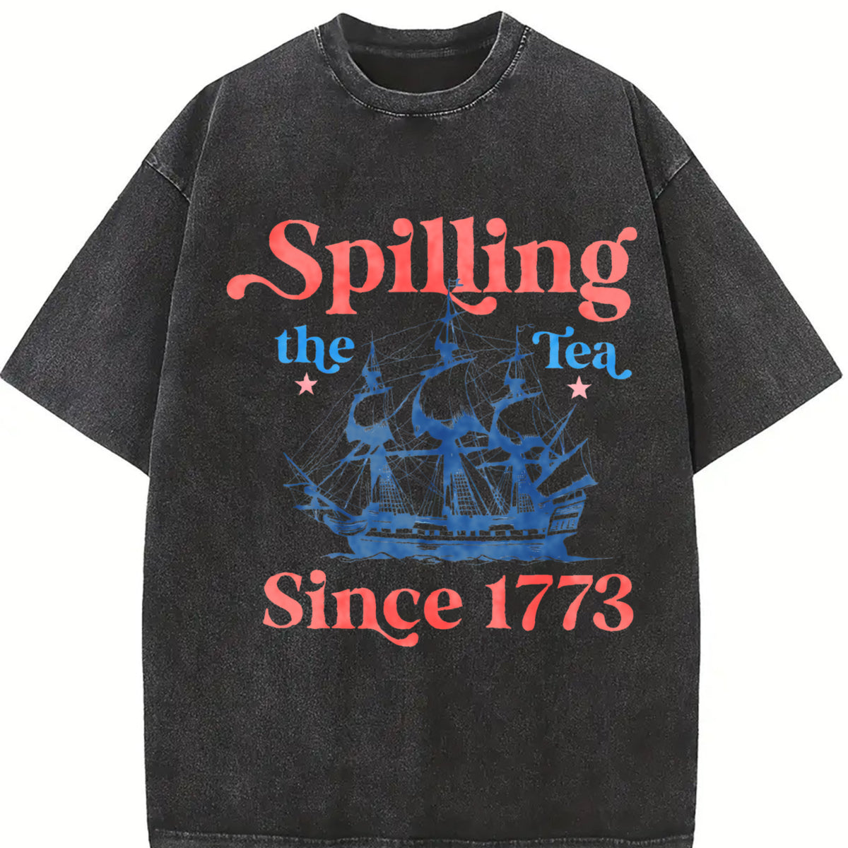 Spilling the Tea Since 1773 USA Patriotic Vintage Washed T-Shirt in Black