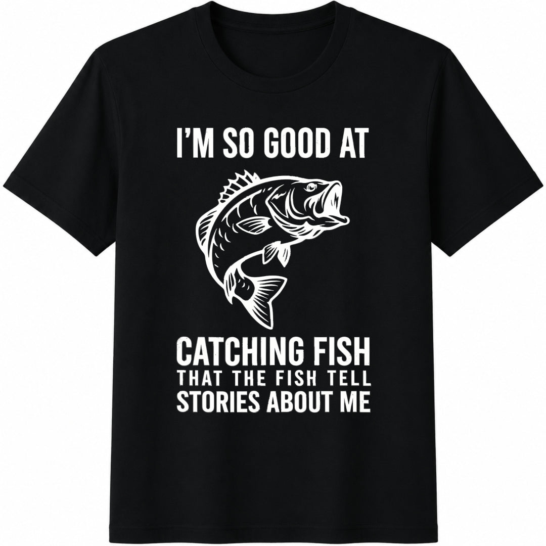 Fishing Fisherman Cotton T-Shirt in Black