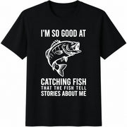 Fishing Fisherman Cotton T-Shirt in Black