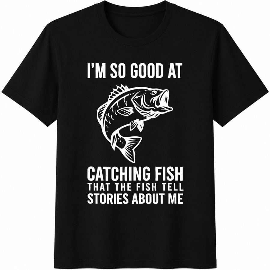 Fishing Fisherman Cotton T-Shirt in Black