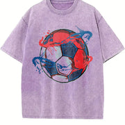 Red and Blue Soccer Ball Vintage Washed T-Shirt in Purple