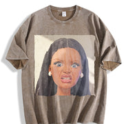 Shocked Glam Doll Portrait Vintage Washed T-Shirt in Brown
