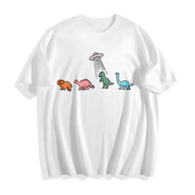 UFO Dinosaur Retro Cotton T-Shirt in White