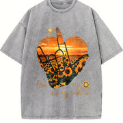 You Are My Sunshine Sunflower Heart Vintage Washed T-Shirt in Gray