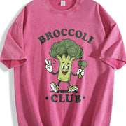 Broccoli Club Veggie Lover Retro Cartoon Vintage Washed T-Shirt in Red