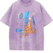 Cat Wars 90s Retro Space Cats ® Vintage Washed T-Shirt in Purple