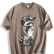 Western Raccoon Retro Cowboy Racoon Vintage Washed T-Shirt in Brown