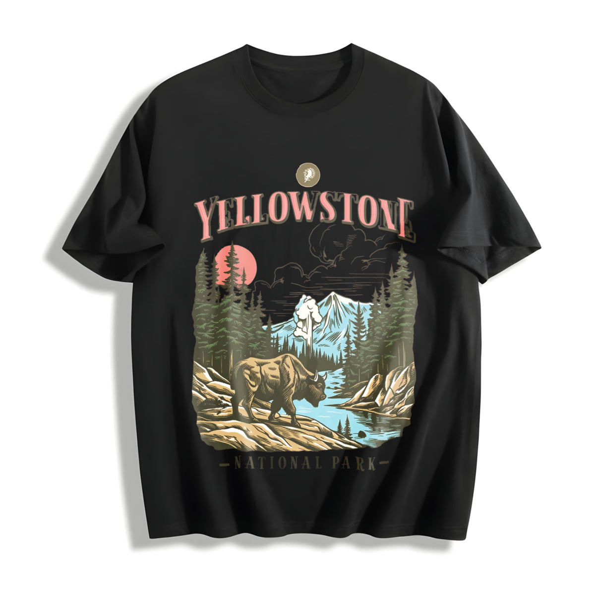 Yellowstone National Park Cotton T-Shirt in Black