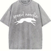 Speed Noodle Greyhound Lover Vintage Washed T-Shirt in Gray