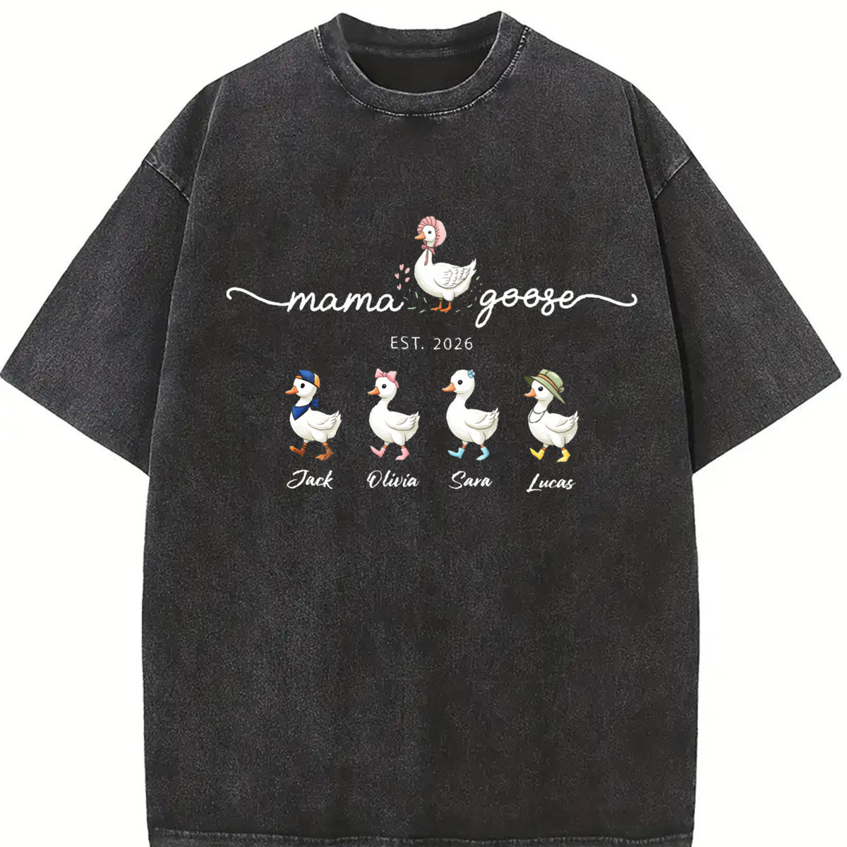 Mama Goose Family Vintage Washed T-Shirt in Black