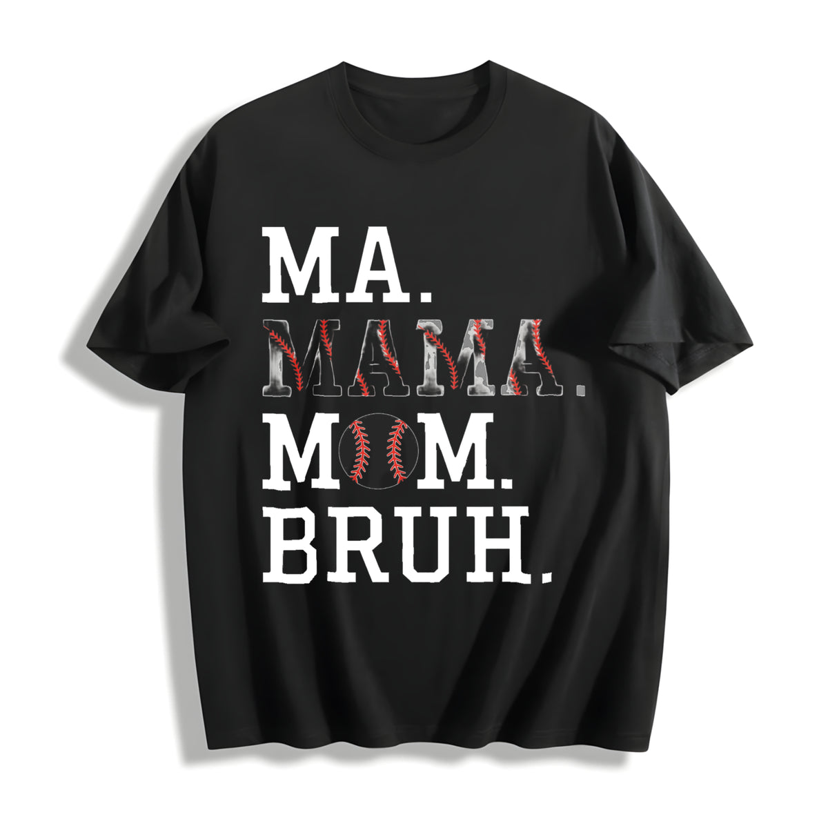 Ma Mama Mom Bruh Baseball Cotton T-Shirt in Black