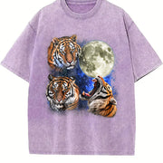 Tigers in Galaxy Retro Tiger Moon Vintage Washed T-Shirt in Purple