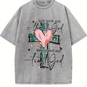 Back and Thank God, Move Forward and Trust God Vintage Washed T-Shirt in Gray