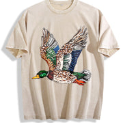Faux Rhinestone Mallard Duck Flying : Hunting Lover vintage washed oversized T-shirt in Beige