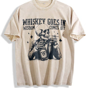 Retro Skull and Whiskey 90s Vintage Washed T-Shirt in Beige