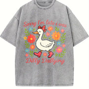 Late Duck Is Busy Vintage Washed T-Shirt in Gray