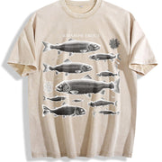 Rainbow Trout Fish 90s Vintage Washed T-Shirt in Beige